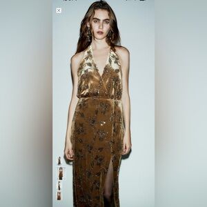 ZARA NWT Sequin Velvet Midi Dress Sz Medium